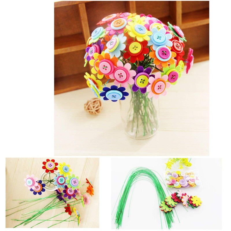 Carykon DIY Craft Iron Wire Button Felt Bouquets Kit Make 40 Flowers 8Petal Flowers - Image 2