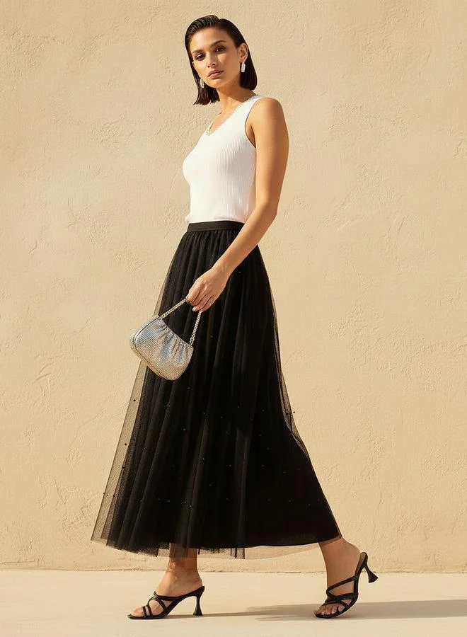 تواكستريمز تنورة ماكسي مزينة بخصر مطاطي