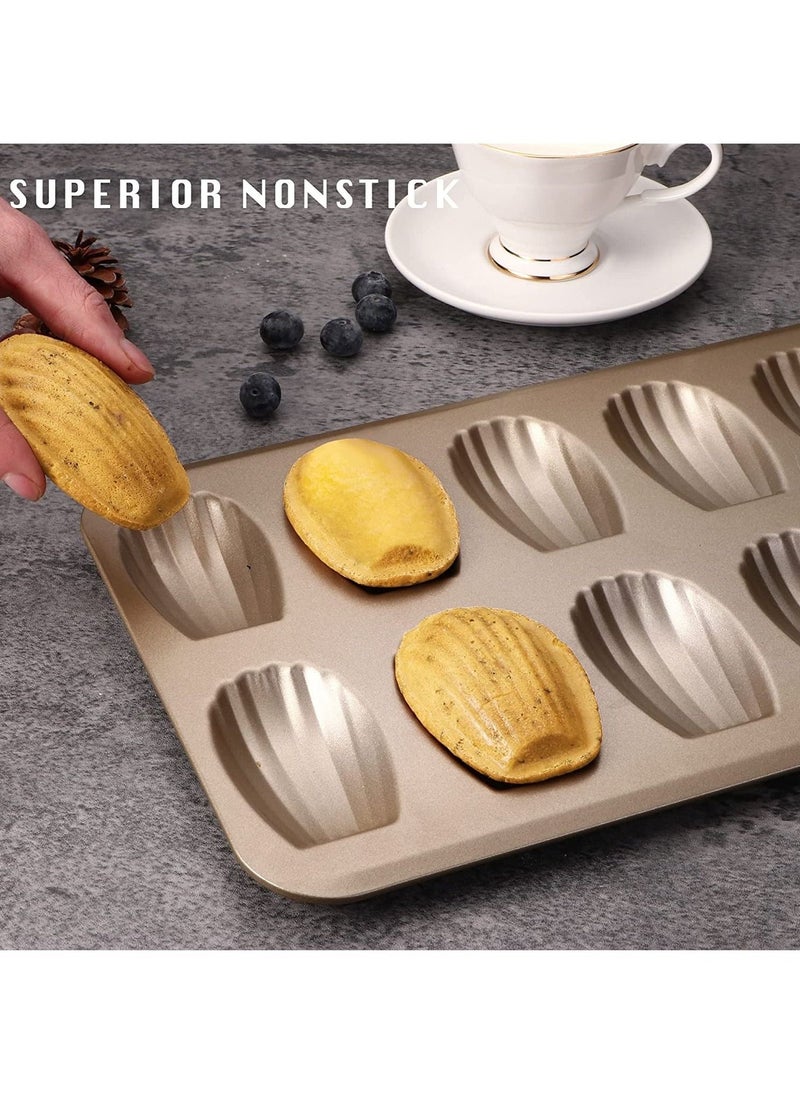 Nonstick Bakeware 2-Pack 12-Cavity Heavy Duty Cookie Trays, Oven Safe, Warp Resistant Crust Shape Mold Cake Pans, Champagne Gold - Image 2
