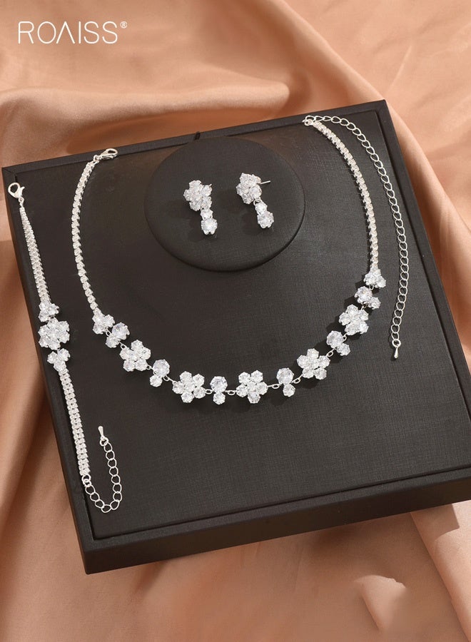 رويس مجموعة مجوهرات نسائية بسيطة من الزركون النبيل مكونة من قلادة وأقراط وسوار بتصميم مخالب رباعي، إكسسوارات زفاف للعروس كهدية - Image 4