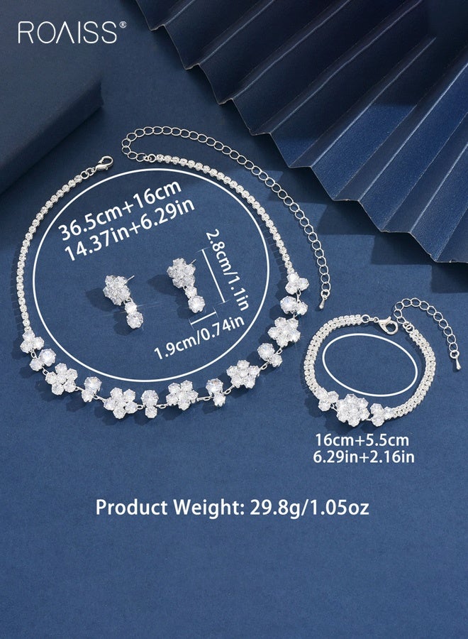 رويس مجموعة مجوهرات نسائية بسيطة من الزركون النبيل مكونة من قلادة وأقراط وسوار بتصميم مخالب رباعي، إكسسوارات زفاف للعروس كهدية - Image 2