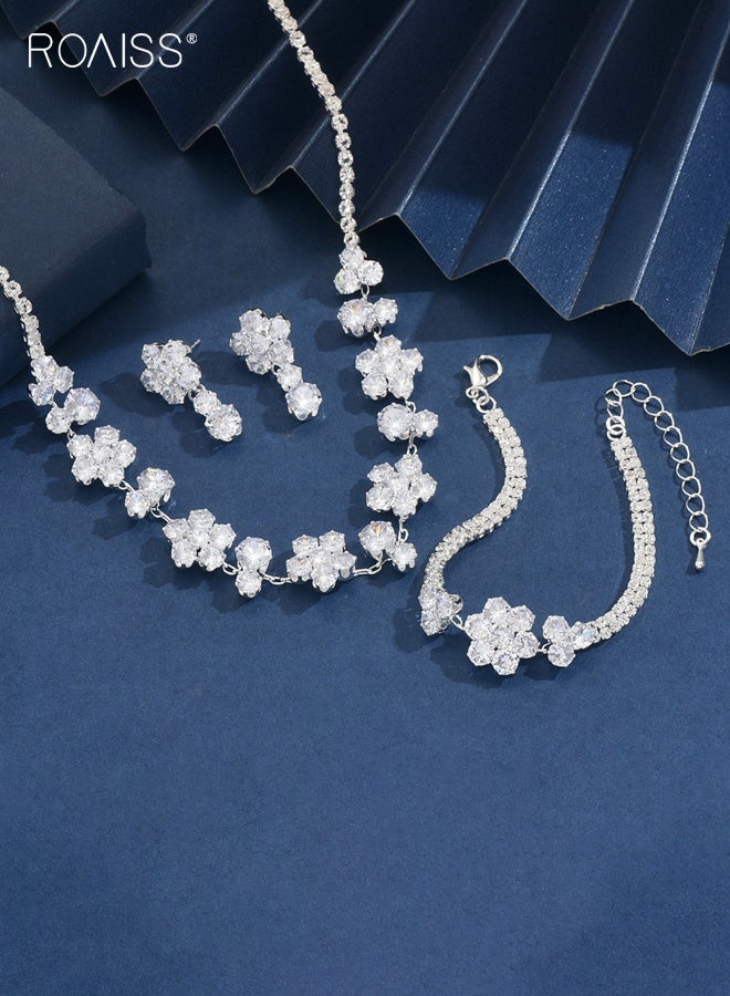 رويس مجموعة مجوهرات نسائية بسيطة من الزركون النبيل مكونة من قلادة وأقراط وسوار بتصميم مخالب رباعي، إكسسوارات زفاف للعروس كهدية - Image 3