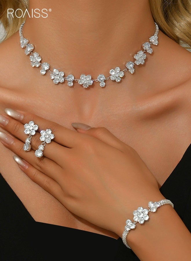 رويس مجموعة مجوهرات نسائية بسيطة من الزركون النبيل مكونة من قلادة وأقراط وسوار بتصميم مخالب رباعي، إكسسوارات زفاف للعروس كهدية - Image 1