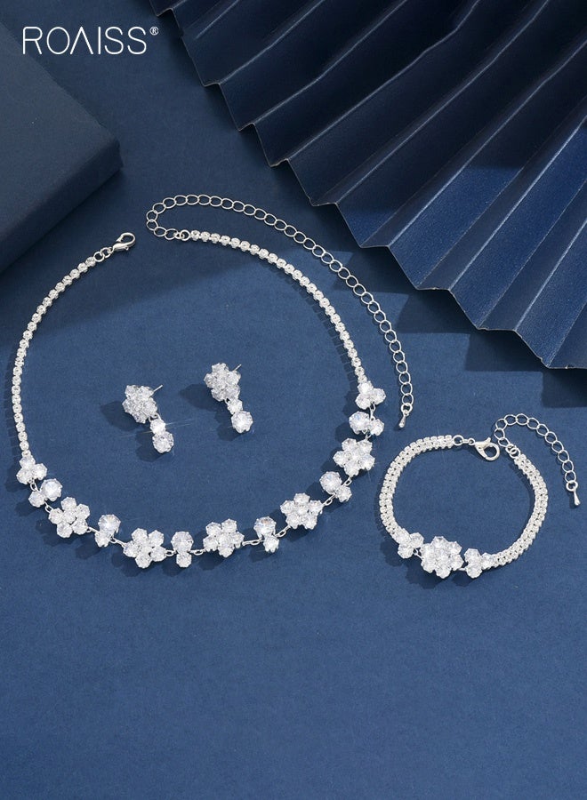 رويس مجموعة مجوهرات نسائية بسيطة من الزركون النبيل مكونة من قلادة وأقراط وسوار بتصميم مخالب رباعي، إكسسوارات زفاف للعروس كهدية - Image 5
