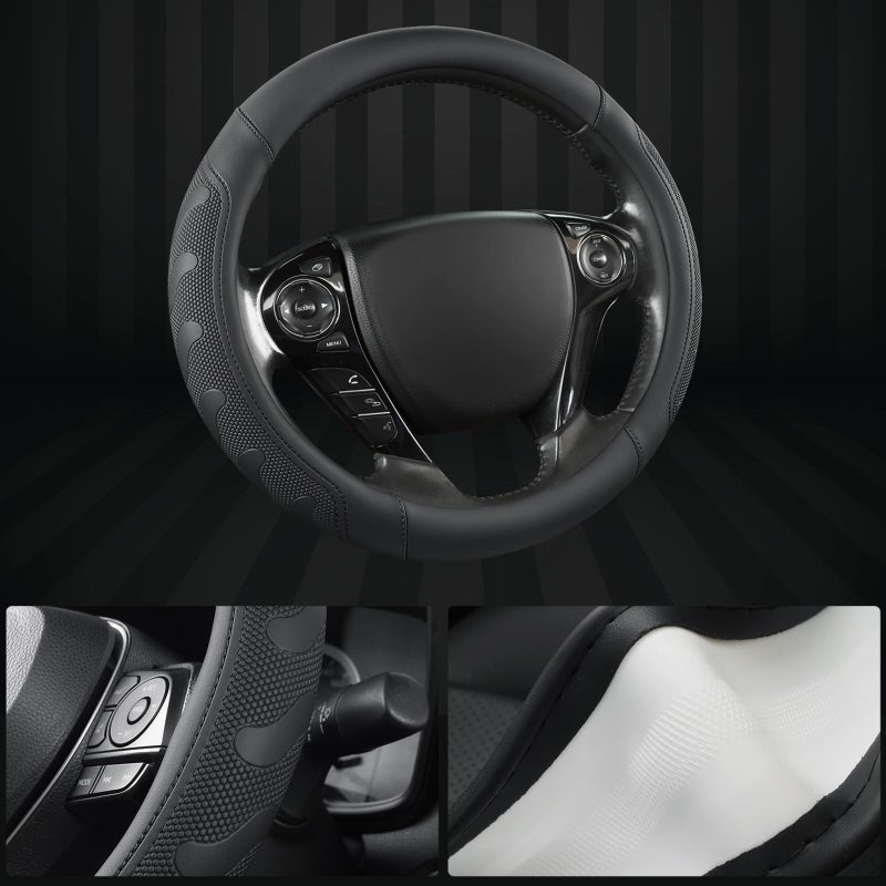 GIANT PANDA Microfiber Leather Steering Wheel Cover for Honda Accord,Civic,CR-V,HR-V,Pilot(Black-Standard Size) - Image 4