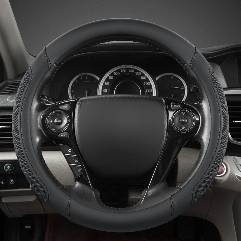 GIANT PANDA Microfiber Leather Steering Wheel Cover for Honda Accord,Civic,CR-V,HR-V,Pilot(Black-Standard Size) - Image 2