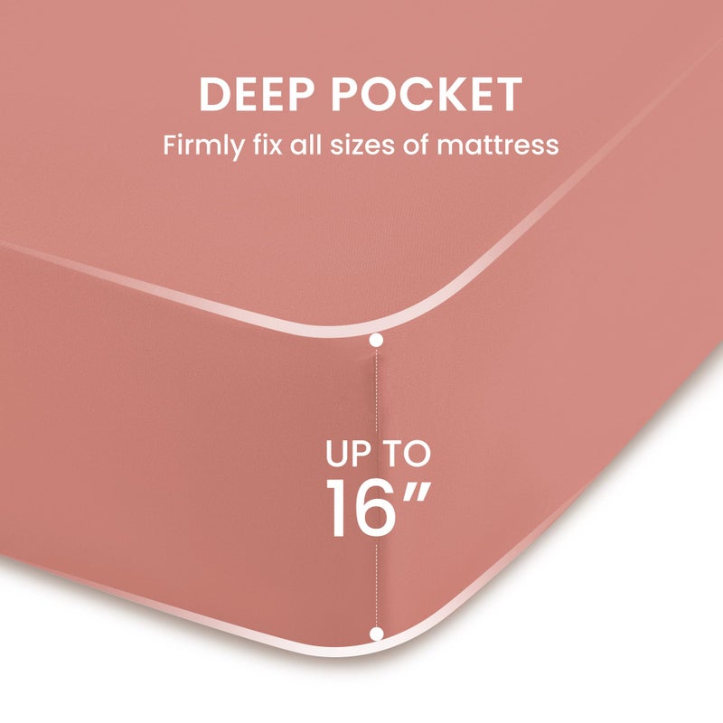 SLEEP ZONE Nanotex Super Soft Cooling Twin Bed Sheets Set for Kids 3 Piece - Easy Care Fitted Flat Sheet & Pillowcase Sets - Wrinkle Free  Fade Resistant  Deep Pocket 16"" (Dull Pink  Twin) - Image 5