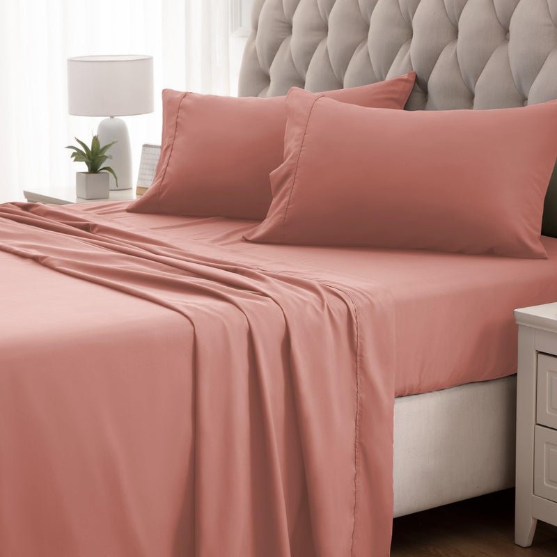 SLEEP ZONE Nanotex Super Soft Cooling Twin Bed Sheets Set for Kids 3 Piece - Easy Care Fitted Flat Sheet & Pillowcase Sets - Wrinkle Free  Fade Resistant  Deep Pocket 16"" (Dull Pink  Twin) - Image 3