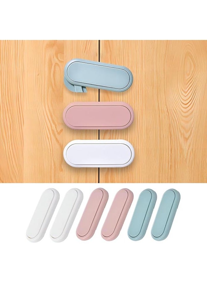 6 Pack Proof Cabinet Locks, Baby Safety Cabinet Fridge Locks, Proof Refrigerator Lock with Sticky Adhesive for Cabinets Oven Drawer Fridge (White+Pink+Blue) - Image 1
