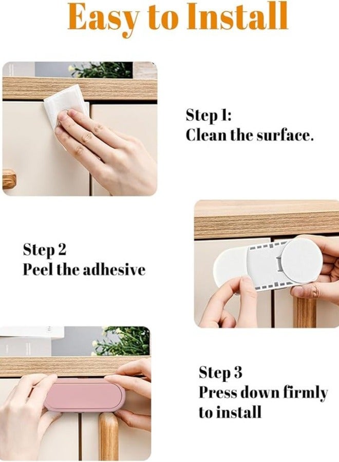 6 Pack Proof Cabinet Locks, Baby Safety Cabinet Fridge Locks, Proof Refrigerator Lock with Sticky Adhesive for Cabinets Oven Drawer Fridge (White+Pink+Blue) - Image 3