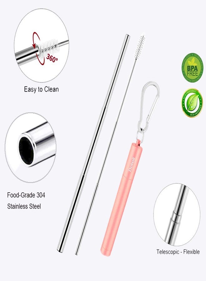 Doboli 2 Pack Reusable Metal Straws Collapsible Stainless Steel Drinking Straw Travel Portable Telescopic Straw with Case for Cruise Ship Essentials Black/Rose Gold - Image 2