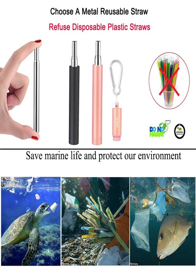 Doboli 2 Pack Reusable Metal Straws Collapsible Stainless Steel Drinking Straw Travel Portable Telescopic Straw with Case for Cruise Ship Essentials Black/Rose Gold - Image 5