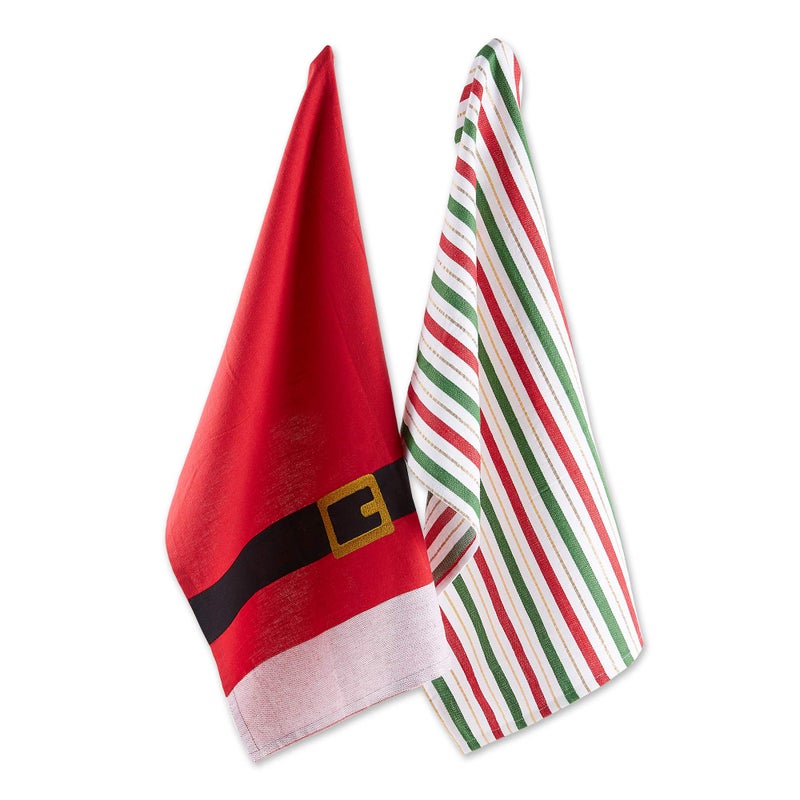 DII DII Holiday Dish Towels Christmas Kitchen Dcor 18x28 Santa Belt 2 Piece 