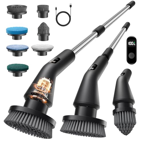 Topmako Electric Spin Scrubber Upgraded IPX7 Cordless Cleaning Brush for Bathroom Shower Household Cleaning Scrubber with 7 Brush Heads Adjustable Long Handle and 2 Rotating Speeds for Tub Floor - Image 1
