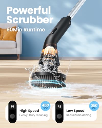 Topmako Electric Spin Scrubber Upgraded IPX7 Cordless Cleaning Brush for Bathroom Shower Household Cleaning Scrubber with 7 Brush Heads Adjustable Long Handle and 2 Rotating Speeds for Tub Floor - Image 3