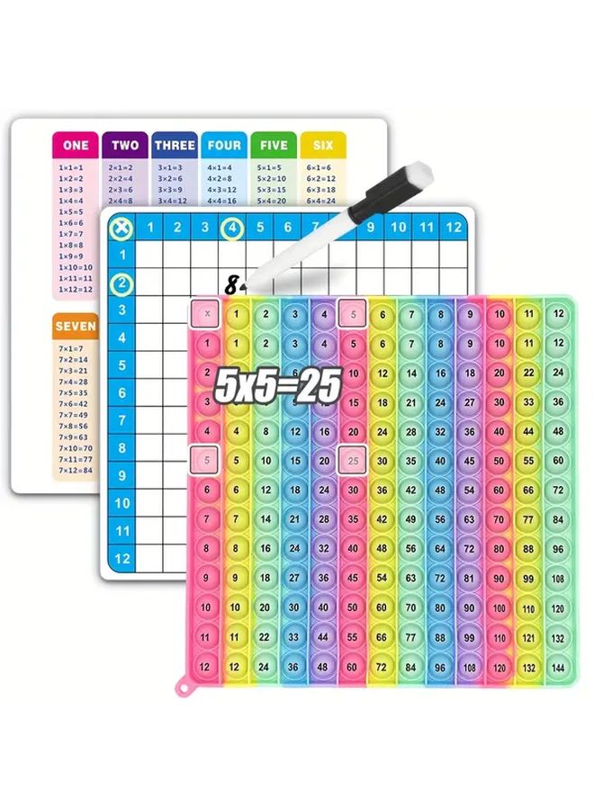 بطاقات الممارسة التعليمية للرياضيات 12x12 ألعاب الضرب مخطط الجمع مجموعة سوداء قابلة للمسح - Image 1