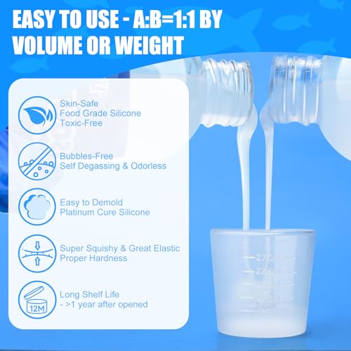 Vividye Liquid Silicone for Taba Squishy Kit, 7oz Fast Cure Squishy Gel 1:1 AB Ratio Mixed, Super Soft Silicone Rubber for Squishy Maker, Cat Paw Casting, DIY Decompression Gift Perfect for Beginners - Image 3