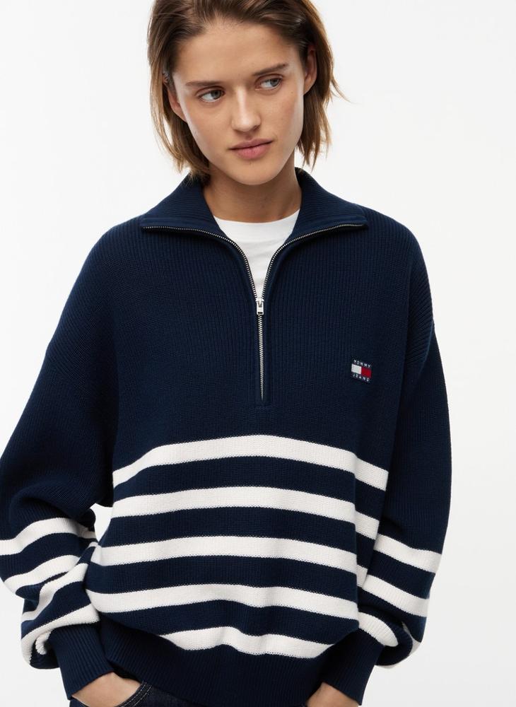 TOMMY JEANS Badge Stripe Quarter-Zip Jumper - Image 3