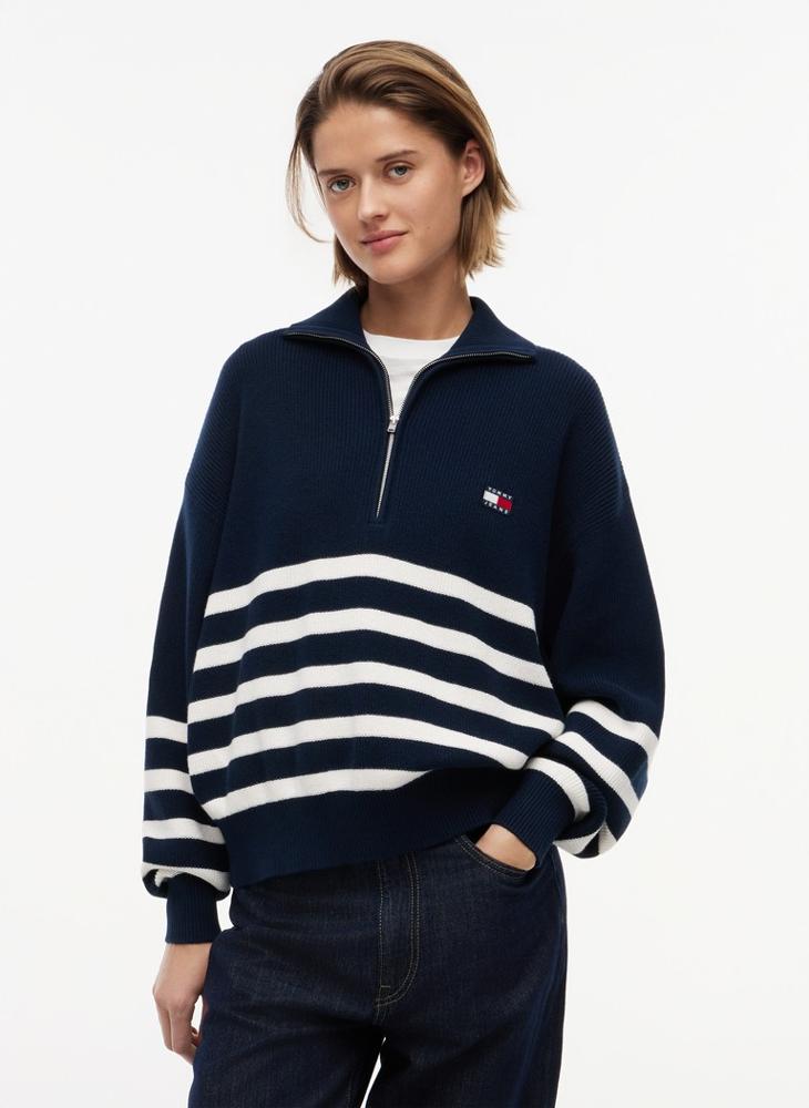 TOMMY JEANS Badge Stripe Quarter-Zip Jumper - Image 1