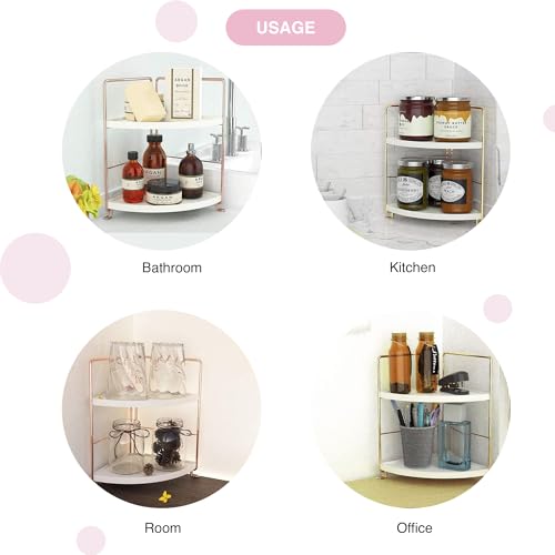 oddpod™ 2-Tier Corner Storage Rack Bathroom Countertop Organizer/Stackable Standing Makeup Storage Holder, Vanity Tray, Cosmetic & Spice Rack Shelf Cabinet for Kitchen and Bathroom (Rose Gold) - Image 4