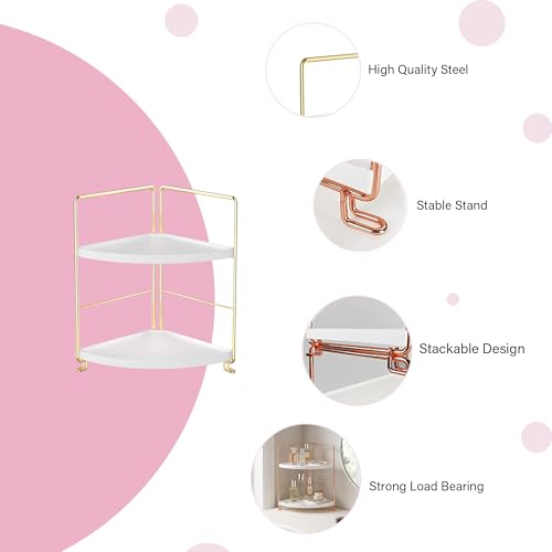 oddpod™ 2-Tier Corner Storage Rack Bathroom Countertop Organizer/Stackable Standing Makeup Storage Holder, Vanity Tray, Cosmetic & Spice Rack Shelf Cabinet for Kitchen and Bathroom (Rose Gold) - Image 3