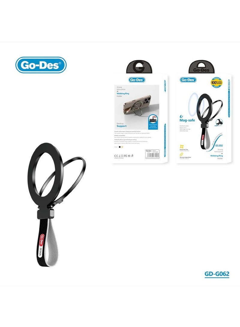 Go-Des GD-G062 2-in-1 Finger Ring Stand Phone Holder – Black - Image 2