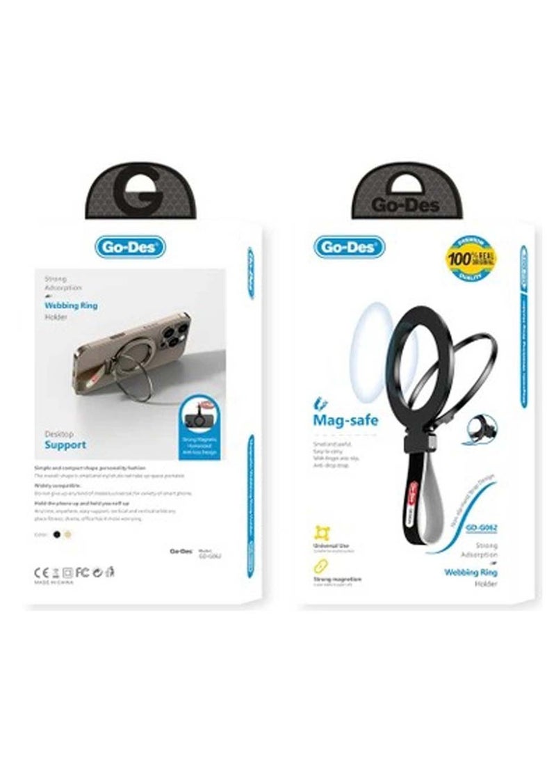 Go-Des GD-G062 2-in-1 Finger Ring Stand Phone Holder – Black - Image 4