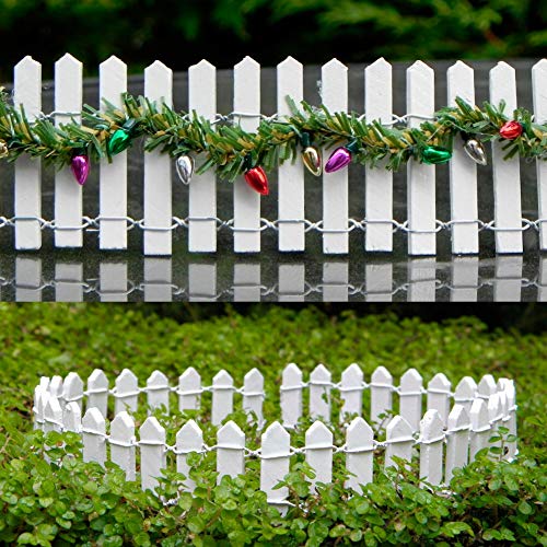 Prsildan Miniature Fairy Garden Fence, 40"(L) x 2"(H) DIY Wood Picket Fence Mini Ornament for Dollhouse (White, 2 Pack) - Image 4