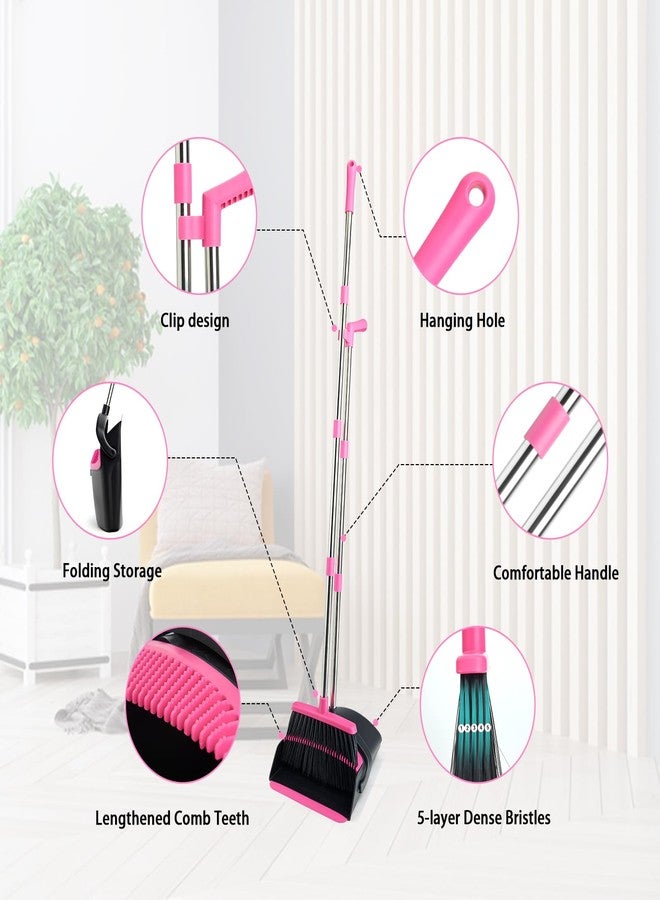 XXFLOWER Broom and Dustpan Set, Long Handle Lightweight Dustpans with Broom Combo for Home, Indoor&Outdoor Sweeping for Home Room Kitchen Office Lobby (Black Pink) - Image 5