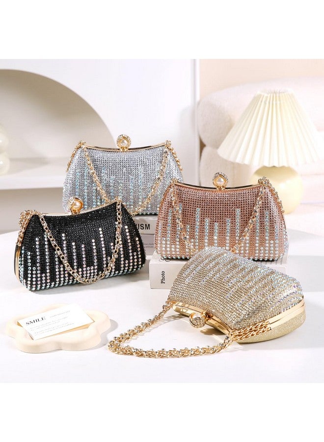 Dreubea Womens Fashion Rhinestone Evening Handbag with Chain Shiny Tote Clutch Bag Silver - Image 3