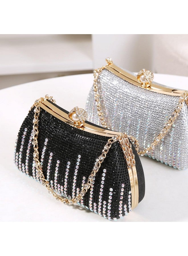 Dreubea Womens Fashion Rhinestone Evening Handbag with Chain Shiny Tote Clutch Bag Silver - Image 4