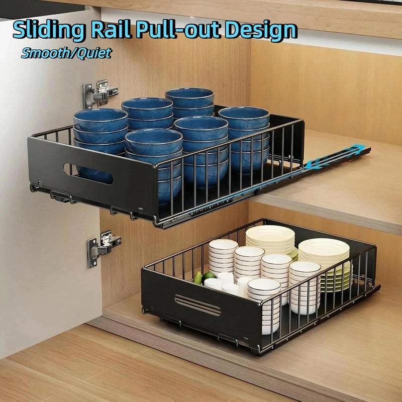 SALADAYS Pull-Out Cabinet Organizer, Heavy-Duty Iron Cabinet Storage Basket with Nano-Adhesive Mount, Drill-Free Easy Installation for Kitchen, Bathroom, Pantry Storage - Image 3
