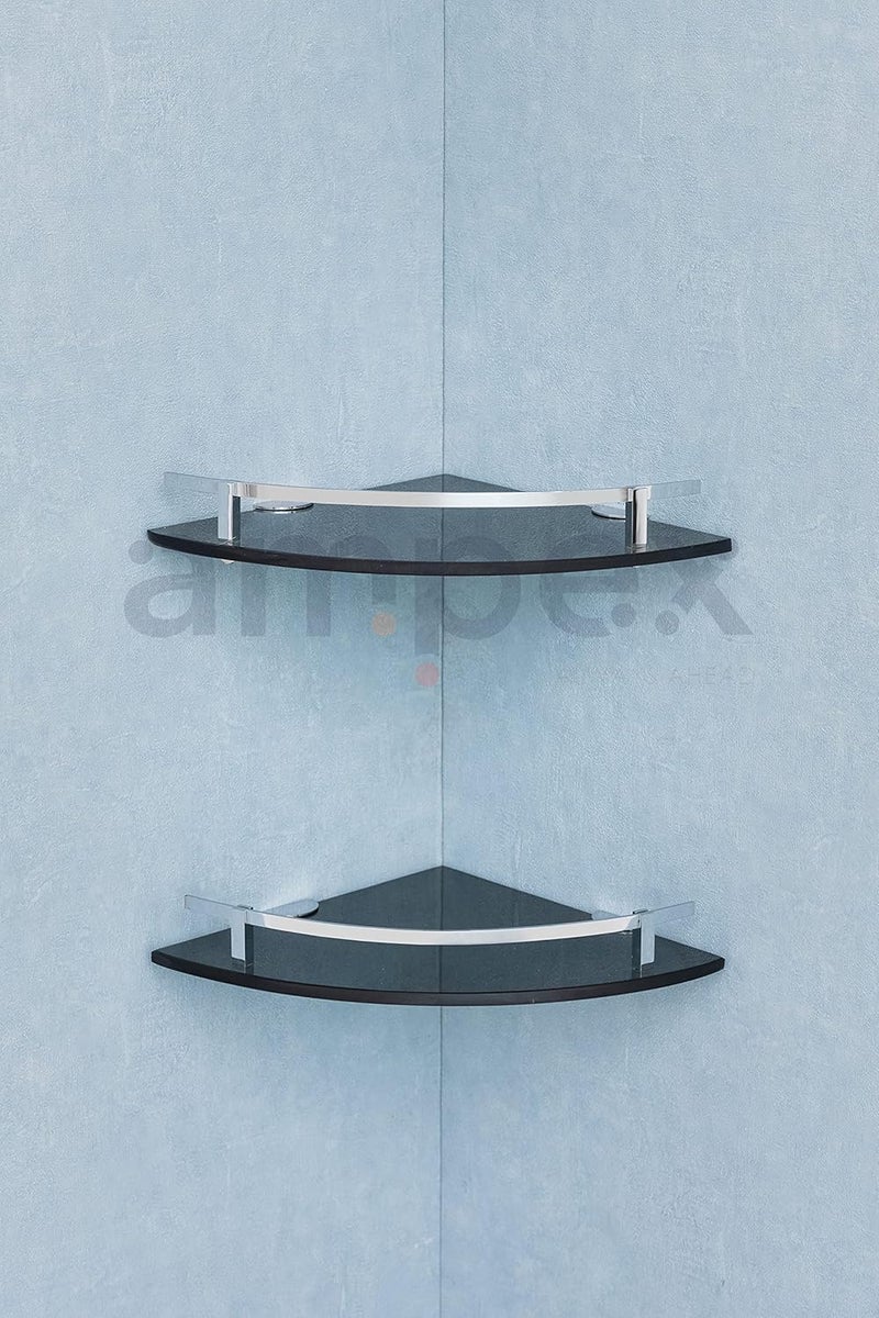 AMPEX Premium Black Brass Chrome Finish Glass Corner Shelf for Bathroom and Kitchen AccesoriesWall ShelfStorage ShelfShelvesWall Mount Stand for Home Decore 9x9 Inches Glossey - Image 2