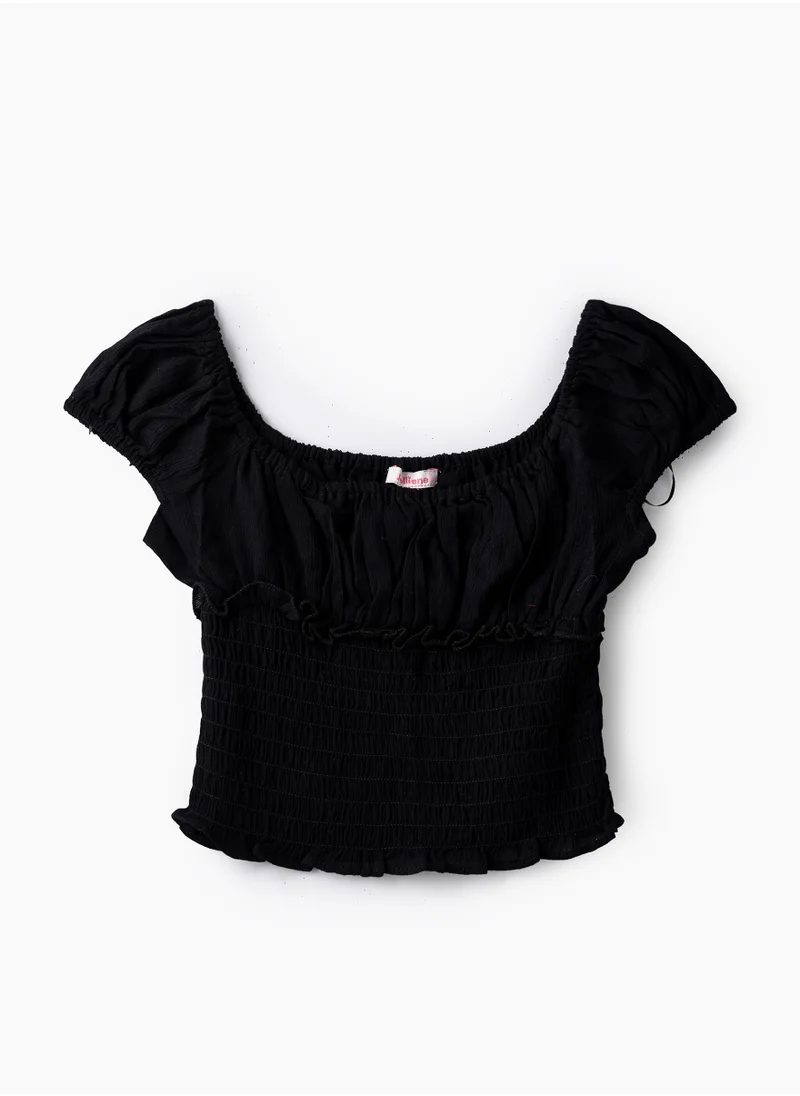 Jelliene Girls Woven Viscose Shirred Off-Shoulder Blouse