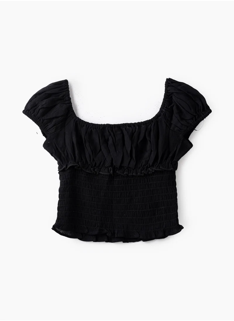 Jelliene Girls Woven Viscose Shirred Off-Shoulder Blouse
