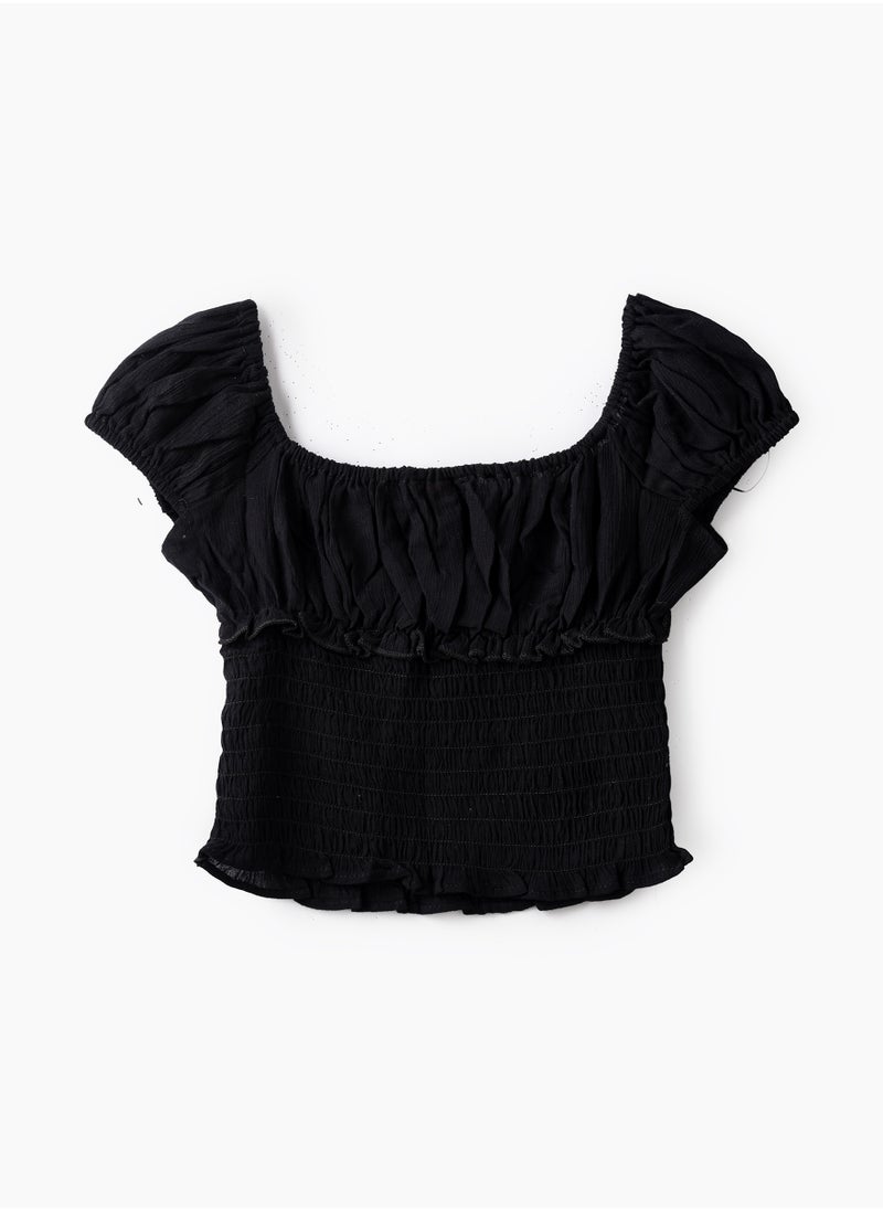 Jelliene Girls Woven Viscose Shirred Off-Shoulder Blouse  - Image 2