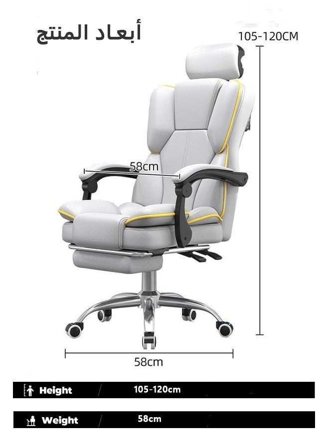 Bolivia's Office Chair,Ergonomic Office Desk Computer Chair PU Leather Swivel Adjustable Height High-Back Reclining Chair,Silent 360° Wheels,Headrest& Footrest for Home Office, Gaming & Corporate Desk (Gray) - Image 3