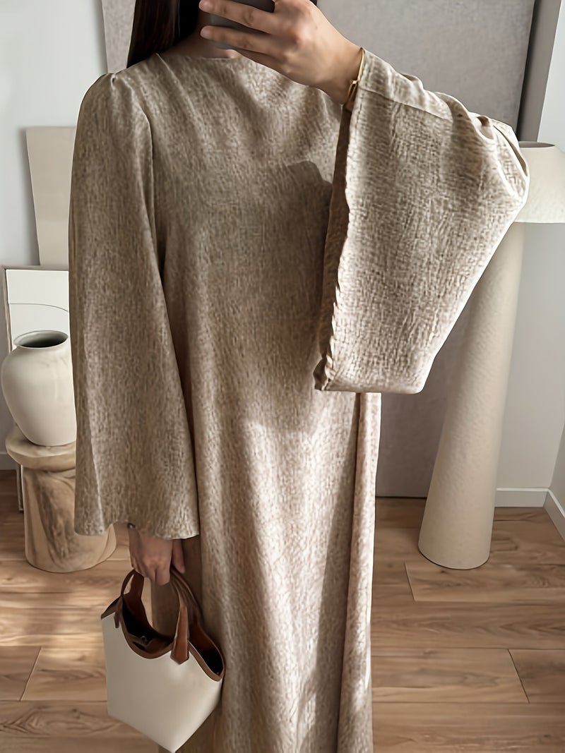 Elegant High-Waisted Bodycon Dress with Cinched Waist Tie-Front Closure - Long Sleeve Round Neck -Line Dress Suitable for Weddings,, Parties, Machine Washable Solid Color Dress - Image 4