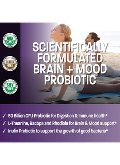Bronson Brain + Mood Probiotic 50 Billion Cfu Plus Prebiotic With Ltheanine Bacopa And Rhodiola Nongmo 60 Veg caps  - Image 3