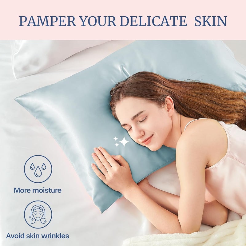 BEDELITE Satin Pillowcase for Hair and Skin, Super Soft and Cooling Similar to Silk Pillow Cases 2 Pack with Envelope Closure, Gift for Women Men(20"x36" King Size, Stone Blue) - Image 3