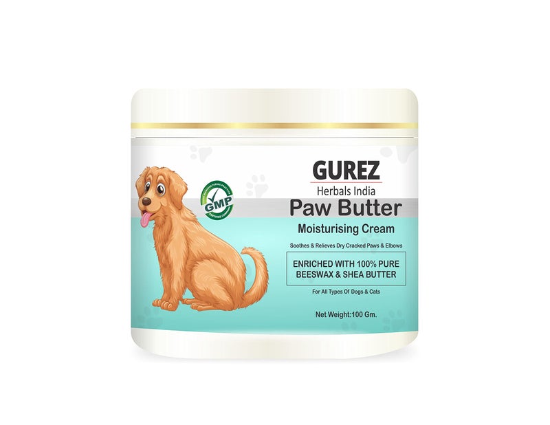GUREZ Paw Butter Moisturising Cream for Pets Like Dogs and Cats for Cracked, Dry and Chapped Paws and Elbows Enriched with Pure Beeswax and Shea Butter (100Gm_Pack of 1) - Image 1