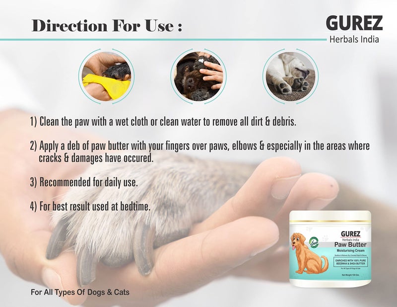 GUREZ Paw Butter Moisturising Cream for Pets Like Dogs and Cats for Cracked, Dry and Chapped Paws and Elbows Enriched with Pure Beeswax and Shea Butter (100Gm_Pack of 1) - Image 2