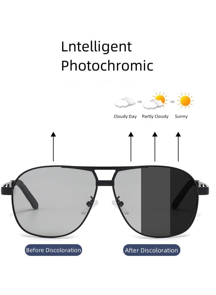 QZ New Men's Polarized Sunglasses Day and Night Color Changing Sunglasses Driving Sun Shade Glasses Black Frame Color Changing Film - Image 2