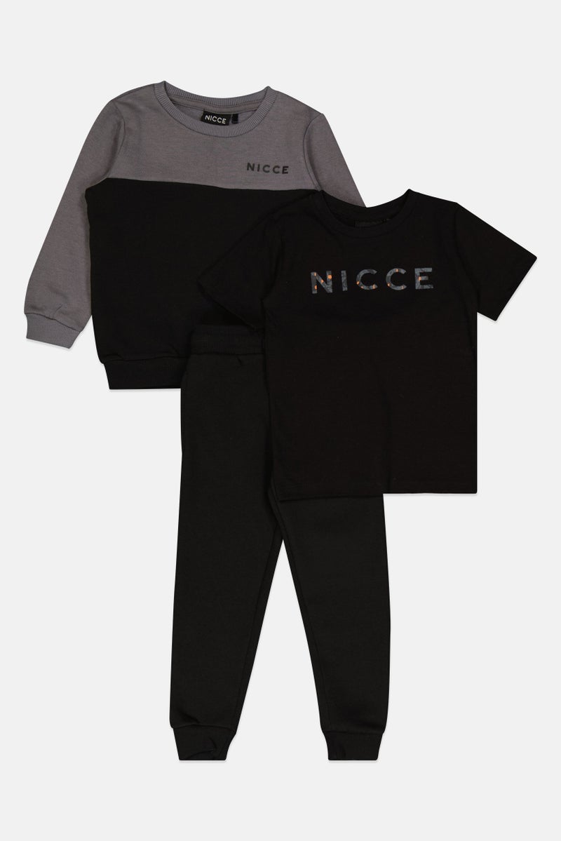 Nicce Toddlers Boy 3 Pieces Brand Logo Sweatshirt , T-Shirt And Jogger Pants, Black - Image 4
