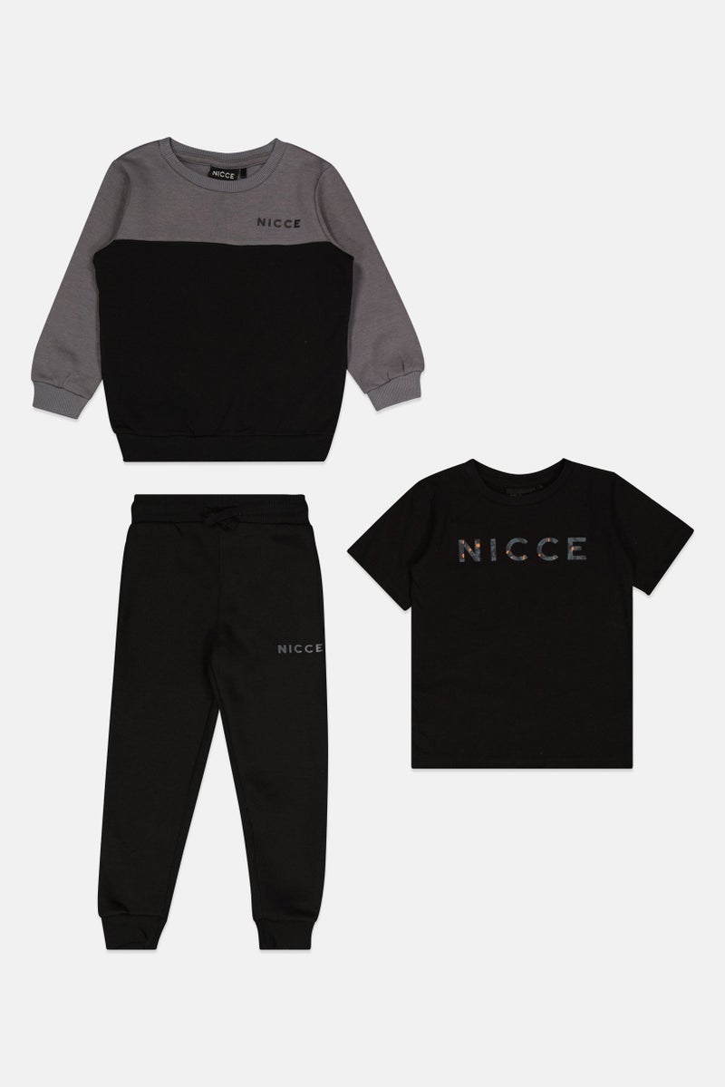 Nicce Toddlers Boy 3 Pieces Brand Logo Sweatshirt , T-Shirt And Jogger Pants, Black - Image 2