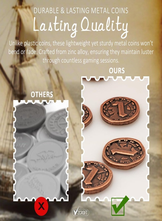 v2croft 30 PCS Metal Coins for Board Games, Antique Copper Tokens with Face Value for DND, Tabletop RPG, Pirate Party & Game Night - Image 4