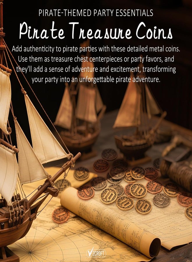 v2croft 30 PCS Metal Coins for Board Games, Antique Copper Tokens with Face Value for DND, Tabletop RPG, Pirate Party & Game Night - Image 5