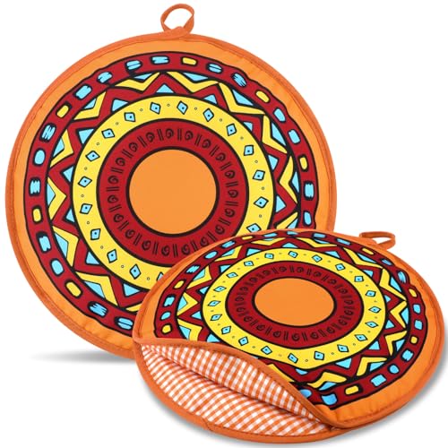Honeydak 2 Pcs 12 Inch Tortilla Warmer Pouch Microwavable Insulated Cloth Pouch Mexican Aztec Sun Pattern Tortillero Fabric Tortilla Keeper Taco Holder for Tortillas Tacos Naan Pizza Rolls - Image 1