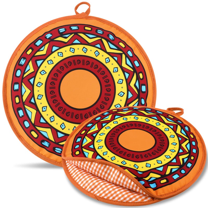 Honeydak 2 Pcs 12 Inch Tortilla Warmer Pouch Microwavable Insulated Cloth Pouch Mexican Aztec Sun Pattern Tortillero Fabric Tortilla Keeper Taco Holder for Tortillas Tacos Naan Pizza Rolls - Image 2