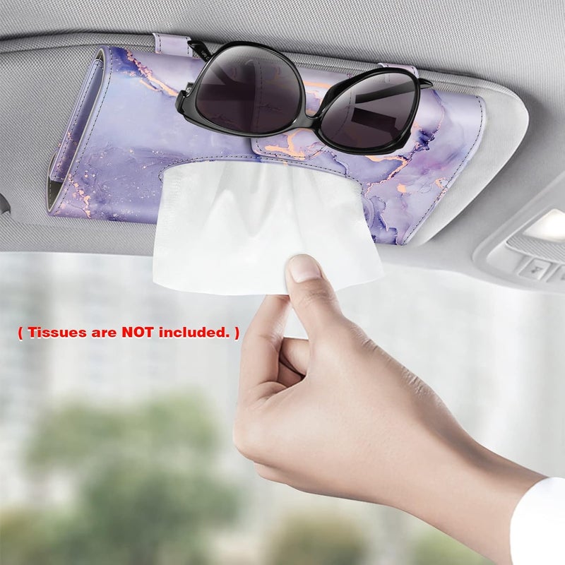 CaseBot Car Visor Tissue Holder - Lilac Marble PU Leather Napkin and Mask Holder for Cars, SUVs, and Trucks - Image 2
